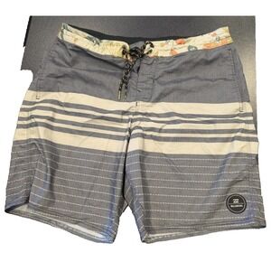 Billabong Men's Board Shorts Size 32 Grey Tropical Hawaiian Beach Surf Skate‎